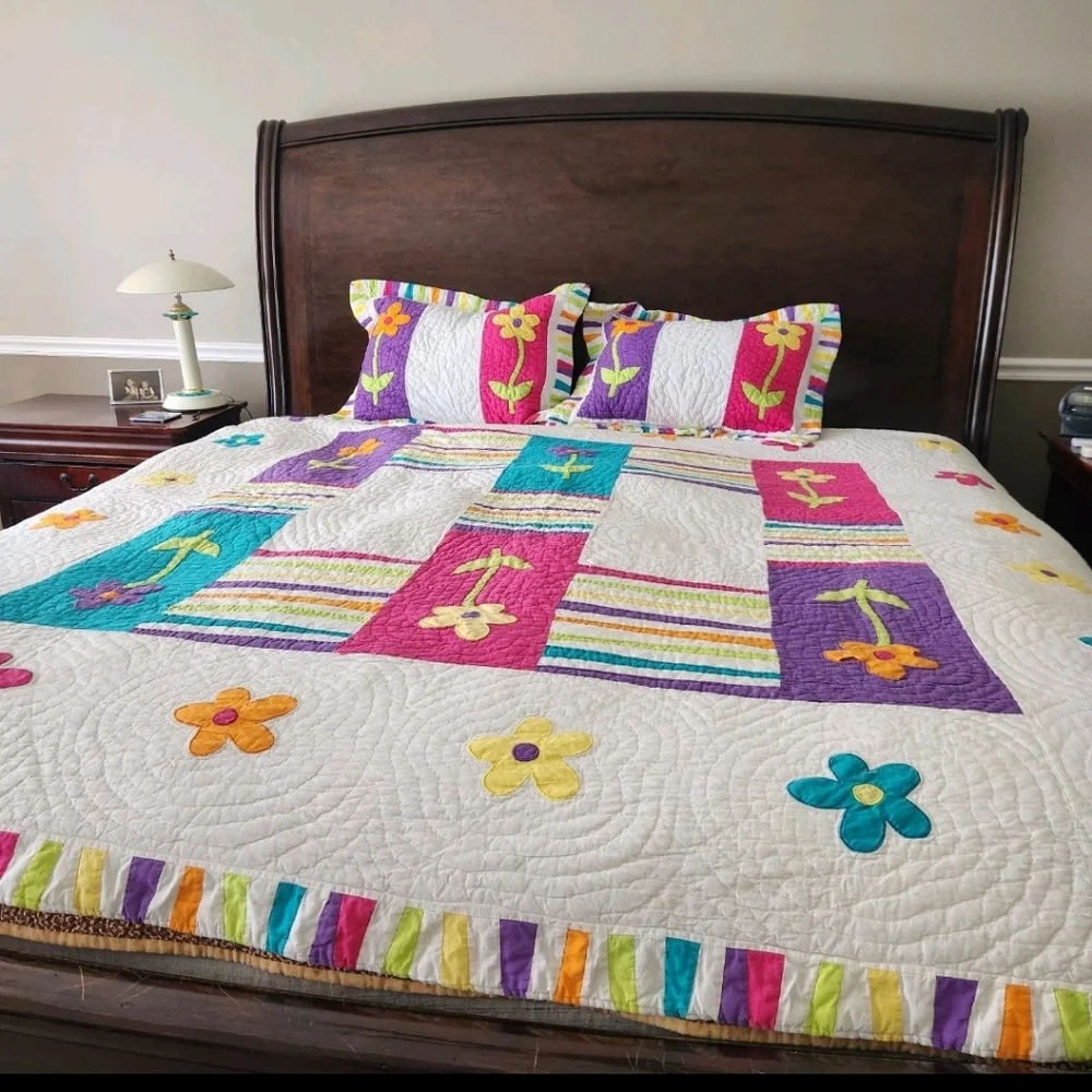 ARIZONA JEAN CO Quilt 2 Shams Floral Queen Colorful Applique